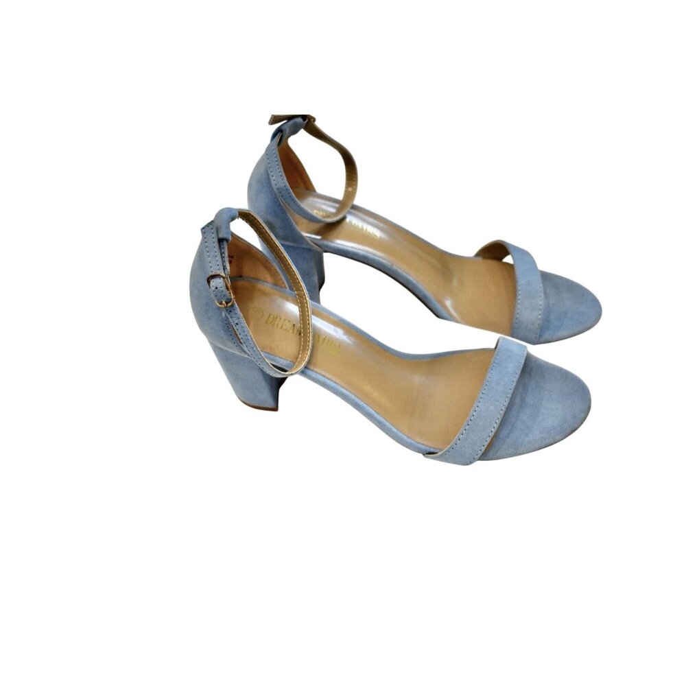 Dream Pairs Light Blue Suede Ankle-Strap Block Heel Sandals